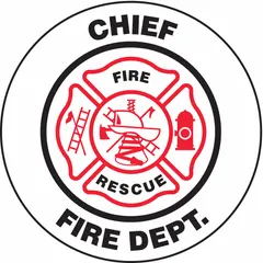 2 1/4 in diameter hard hat label with English text and engineer-grade retroreflective material. Used for identifying fire department personnel on hard hats in low-light conditions.