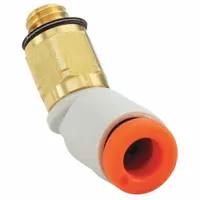 SMC Push-Fit Elbow Fitting: 1/8 in OD x 1/8 in OD Size, Push-to-Connect x MUNF, Brass, White (MPN KQ2K01-32A)