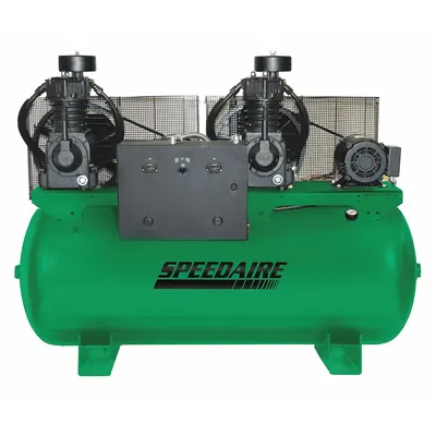 SPEEDAIRE Electric Air Compressor: 5 hp, 2 Stage, Horizontal, 120 gal, 33.2 cfm, 175 psi - Duplex Stationary Electric Air Compressors