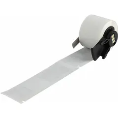 Vinyl wraparound label roll for wire identification. White matte finish, 2 3/4 in x 1 in size, for 10 AWG to 3 AWG wire gauge. Compatible with BMP61 printer series; requires M7-R4300 ribbon. Used for marking wires in electrical panels and control cabinets.