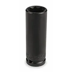 This 1/2" drive impact socket is designed for use with impact tools on SAE 8-point fasteners. The deep socket configuration provides access to recessed fasteners. Black oxide finish offers corrosion resistance. Socket size is 13/16 in.