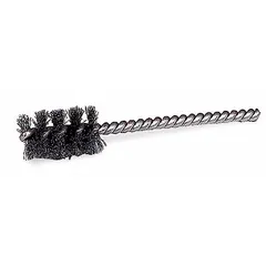 Stainless steel blind hole-cleaning brush with a 7/8 in diameter and 0.006 in fill diameter. Designed for removing debris, burrs, and contaminants from bores and internal surfaces in stainless steel components. Suitable for industrial maintenance, machining, and fabrication applications.