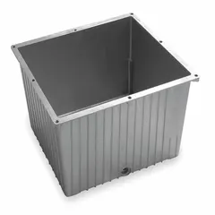 Aluminum hydraulic tank with 4.5 gal nominal capacity (1040 cu in). Overall height 9.45 in, overall length 14.41 in. Used in hydraulic systems to store fluid and maintain supply to pumps.