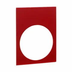 Rectangular non-metallic legend plate for 22 mm panel mounting. Overall height 1 3/16 in, overall width 1 5/8 in. Used to label push-button stations in industrial control panels.