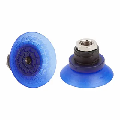 SCHMALZ Vacuum Pad Assembly: Deep, G1/4 in, 58.4 mm Pad Dia, Elastodur ED, Blue - Bell Type Automotive Industry Vacuum Pad Assemblies