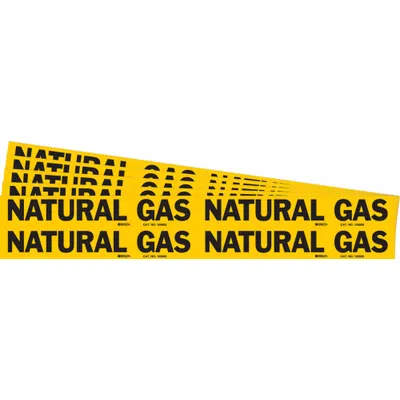 BRADY Pipe Marker: Natural Gas, Yellow, Black, Fits 3/4 to 2 3/8 in Pipe O.D. - Natural Gas Adhesive Pipe Markers