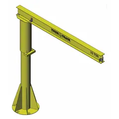 Manual, steel open-beam jib crane with base-plate mount. Load capacity 10,000 lb, overall beam length 10 ft. Includes mounting hardware. Suitable for lifting and positioning heavy loads in industrial environments.