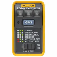 FLUKE Socket Tester: 110 V AC to 125 V AC, 5-15P, GFCI/Std, CAT III 300V, Light, No Display (MPN ST120+)