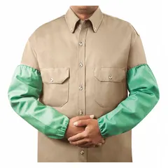 These treated cotton welding sleeves provide arm protection against sparks, spatter, and radiant heat. They feature an elastic cuff for a secure fit and are suitable for welding, cutting, and grinding applications. Sold as a pair.