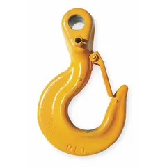 Top hook assembly for SNER series electric chain hoists. Includes safety latch. Compatible with hoists rated for 2,000 lb load capacity. Used in material handling applications for lifting and positioning loads.