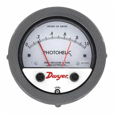 Dwyer Pressure Switch/Gage Range 0-5 Wc: Back/Single-Side, 1/8 in NPT Female - Low Operating Pressure Differential Gauges with Switch