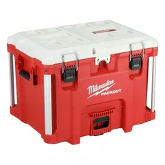 This standard chest cooler holds up to 60 cans with a 40 qt capacity and provides 30 hours of ice retention. It includes a drain plug for easy cleaning and is suitable for keeping food and beverages cold on job sites, during outdoor work, or at recreational events.