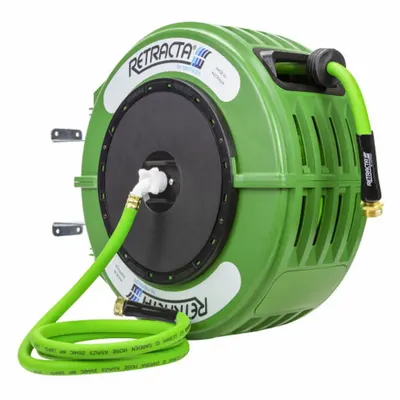 MACNAUGHT Spring Return Garden Hose Reel: 82 ft. (1/2 I.D), 3/4 in FGHT x 3/4 in MGHT - Enclosed Garden Spring-Return Hose Reels