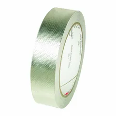 Ultra-conductive embossed foil electrical tape, 60 yd length, 4 mil thickness, 600 V voltage rating. Used for EMI shielding and grounding in electrical enclosures, cable assemblies, and instrumentation.
