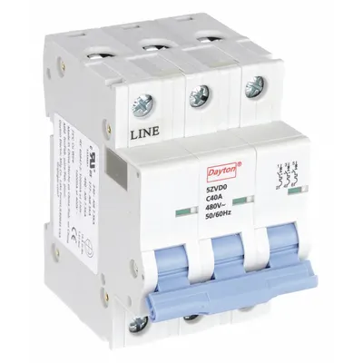 Dayton Supplementary Protector: 40 A Amps, 7.5kA at 480V AC, Screw Clamp, NDB2-63 - C-Curve, 3-Pole UL1077 DIN Rail-Mount Supplementary Protectors