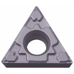 PVD carbide triangle turning insert for precision turning, facing, and profiling on CNC lathes. Suited for general machining of steels and stainless steels in medium-duty operations. Provides consistent surface finish and wear resistance.