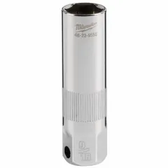 This deep, 6-point SAE spark plug socket has a 9/16 in socket size and 3/8 in drive. The chrome finish resists corrosion. It is used for removing and installing spark plugs in engines.