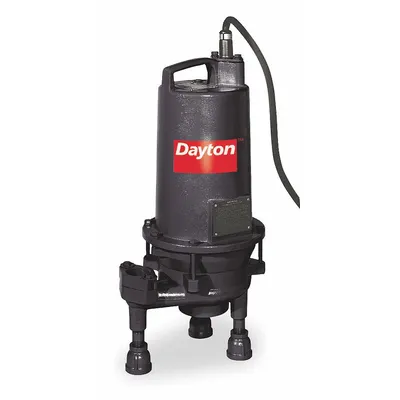 Dayton Grinder Pump: Three Phase, 2 hp, 460V AC, 56 gpm @ 10' of Head, 1 1/4 in FNPT - General Purpose Sewage Grinder Pumps