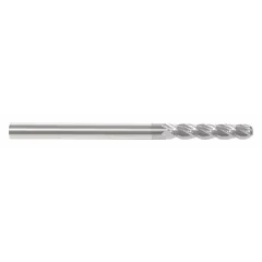 This general purpose carbide ball end mill features a TiCN coating for enhanced hardness and wear resistance. With 4 flutes, a 7/16" mill diameter, 3" length of cut, and 6" overall length, it is suited for contouring, slotting, and profiling operations in metalworking applications.