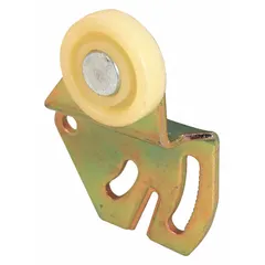 This PRIME-LINE hanging door roller is designed for sliding or bypass doors, fitting standard track systems. It measures 3 3/4 inches in width and supports a maximum weight of 60 lb. Supplied as a single unit (1 PR).