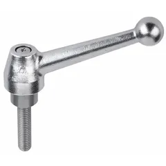 Ball-style adjustable handle with threaded stud, M12 thread, 83 mm length. Corrosion-resistant construction suitable for manual clamping, positioning, and adjustment on industrial machinery, jigs, and fixtures where frequent repositioning is required.