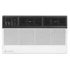 Residential-grade through-the-wall air conditioner for cooling and heating spaces from 450 to 550 sq ft. Operates on 230V AC with 12,000 BtuH capacity and a CEER rating of 10.9. Features Wi-Fi connectivity and a NEMA 6-20P plug configuration. Suitable for installation in apartments, hotels, and small commercial offices with a permanent wall sleeve.