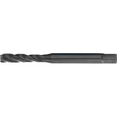 CLEVELAND spiral-flute tap for threading blind holes in steel and stainless steel. Features a #12-24 UNC thread, 2B class, semi-bottoming chamfer, and 3 flutes. Black oxide cobalt construction provides heat resistance. Suitable for production machining and general manufacturing.