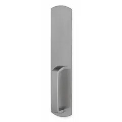 This mechanical exit device trim from VON DUPRIN is a dummy pull style, designed for use on the exterior side of doors equipped with exit devices. The chrome finish (US26D) provides a corrosion-resistant surface. It is not ADA compliant. Typical applications include commercial doors where a pull handle is needed on the outside while maintaining exit device functionality on the inside.