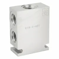 Aluminum cartridge valve base with four positions and C10-4 valve cavity size. Features 3/4"-16 female port connections. Used as a mounting manifold for compatible cartridge valves in hydraulic systems for directional control, pressure regulation, or flow management