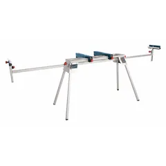 Portable miter saw stand and workstation designed to support miter saws during cutting operations. Dimensions: 102 inches length, 102 inches width, 37 1/4 inches height. Suitable for trim, framing, and finish carpentry applications.