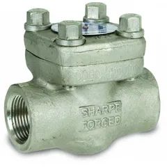This SHARPE swing check valve is a 2-way, inline valve with a stainless steel body. It features 1/2 inch FNPSM x FNPSM connections and a metal seat. Rated for a maximum temperature of 300°F, it is used in piping systems to prevent backflow of liquids or gases.