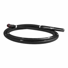 This replacement shaft is designed for concrete vibrators to consolidate air pockets and ensure proper compaction in poured concrete. It features a steel construction with a quick-connect design for easy attachment. Overall length is 16 ft, overall width is 1 3/4 in.