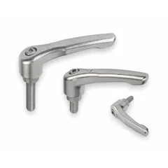 This KIPP adjustable handle features a teardrop-style design with a threaded stud for clamping, positioning, and adjusting machinery components. It has an M6 thread, 15 mm thread length, and 65 mm overall length, with corrosion-resistant construction suitable for industrial environments.