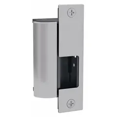 This HES electric strike is designed for use with cylindrical and mortise locksets in commercial access control systems. Constructed of stainless steel, it measures 2 1/16 in wide by 4 7/8 in high and operates on 12/24V input voltage. Rated as heavy duty (Performance Duty Rating 1), it is suitable for high-traffic door openings requiring remote release.
