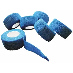 Non-sterile, self-adhering bandage made of non-woven fabric. Measures 1 inch wide by 5 yards long. Contains latex and is not water resistant. Supplied as a 6-pack in a box without fastener or clotting agent. Used to secure wound dressings or provide light compression in first aid settings.