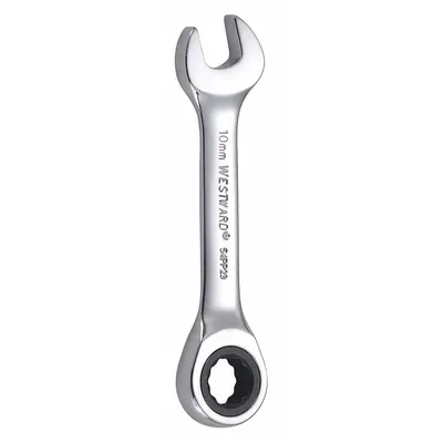 WESTWARD Combination Wrench: Alloy Steel, Chrome, 10 mm Head Size, 3 3/4 in Overall Lg - Metric 12-Point Ratcheting Combination Wrenches