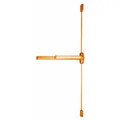 Surface vertical rod exit device with touchbar in bronze finish. Designed for doors up to 4 ft wide. Suitable for use in commercial buildings requiring code-compliant emergency egress.