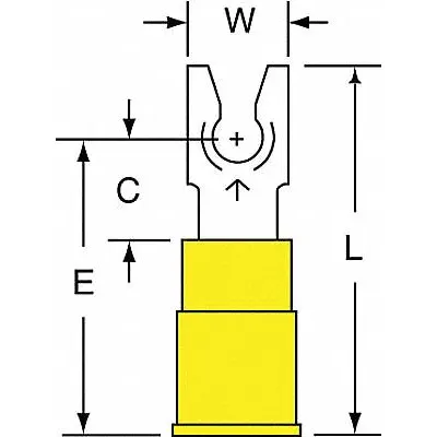 3M Fork Terminals: Yellow, Vinyl, #6 Stud Size, 12 AWG – 10 AWG Wire Range - Insulated Fork Terminals