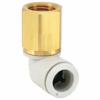 SMC Push-Fit Elbow Fitting: 6 mm OD x 3/8 in Pipe Size, Push-to-Connect x BSPT, Brass, White (MPN KQ2LF06-03A)