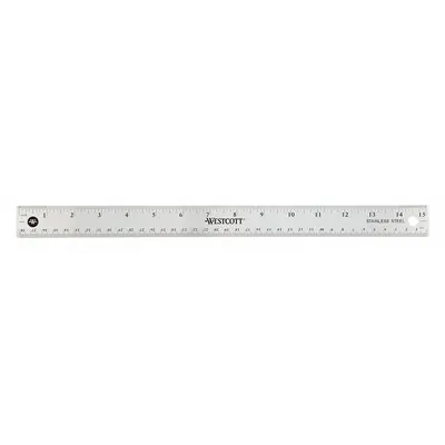 WESTCOTT Ruler: 10416, 15 in, 0.05 in Thick, 1/16 in, Clear, Black, Flex - Stainless Steel Rulers