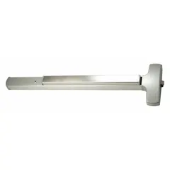 This rim-type exit device features a touchbar style and is constructed of aluminum. It is ADA compliant and designed for doors up to 3 ft wide. Suitable for use in commercial buildings requiring code-compliant egress.