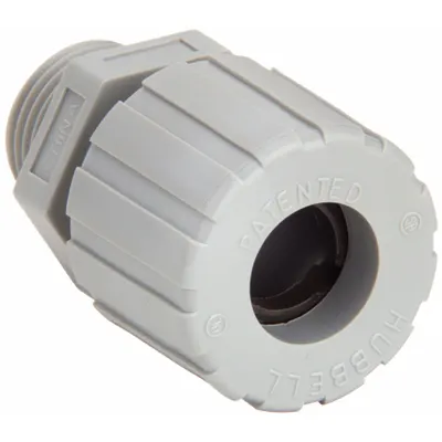 HUBBELL WIRING DEVICE-KELLEMS Liquid Tight Cord Connector: Nylon, 1/2 in MNPT, 0.50 in to 0.63 in, Gray - Straight Plastic Cable Grips