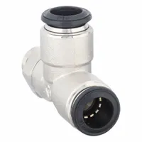 AIGNEP USA Push-Fit Tee Fitting: 10 mm OD x 1/4 in Pipe x 10 mm OD Size, Nickel, Silver, 3 PK (MPN 50222N-10-1/4-PK3)