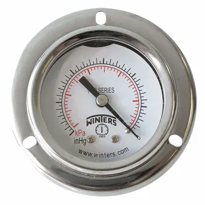 WINTERS Panel-Mount Pressure Gauge: Front Flange, 0 psi to 200 psi, 2 in Dial, 1/8 in NPT Male - Front-Flange Panel-Mount with Brass/Bronze Wetted Parts