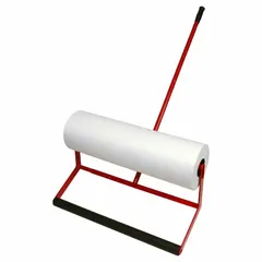 This 31-inch-long red dispenser with magnetic mounting is designed for applying 3M Dirt Trap and Self-Stick Liquid Protection Fabric in construction or renovation sites. It protects floors and surfaces from dirt, debris, and liquid damage, and is compatible with 28-inch roll sizes and manufacturer part number 36852.