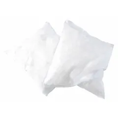 White polypropylene sorbent pillow designed for absorption and containment of industrial fluid spills and leaks. Each pillow measures 18 x 18 inches and is supplied in a bag of 16. Suitable for use in plant environments such as machining and material handling areas for quick liquid control.