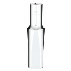 This 6-point deep socket is designed for turning fasteners in recessed or hard-to-reach areas. With a 1/2 in drive and 10 mm metric size, it is suitable for automotive, industrial maintenance, and assembly applications. The chrome finish provides corrosion resistance, and the anti-roll design prevents the socket from rolling on flat surfaces.