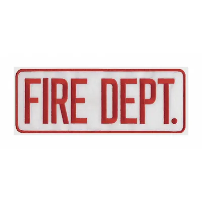 HEROS PRIDE Embroidered Patch: Fire Dept., 11 in x 4 in, Red/White, Plastic, Sew-On - Embroidered Insignia