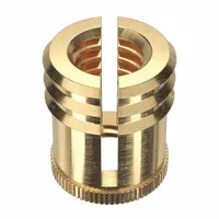 Finsert: 5/16"-18 Thread Size, 9/16 in Overall Lg, 15/32 in Dia, Brass, Plain, Flush Flange, 5 PK (MPN 370-5-BR-PK5)