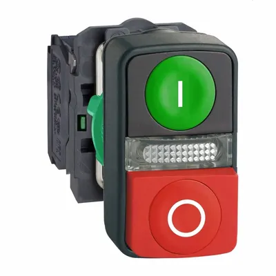 SCHNEIDER Illuminated Push Button: 2 Buttons, 22 mm, 1NO/1NC, Non-Metallic, Full Volt - Illuminated Multihead Push Buttons